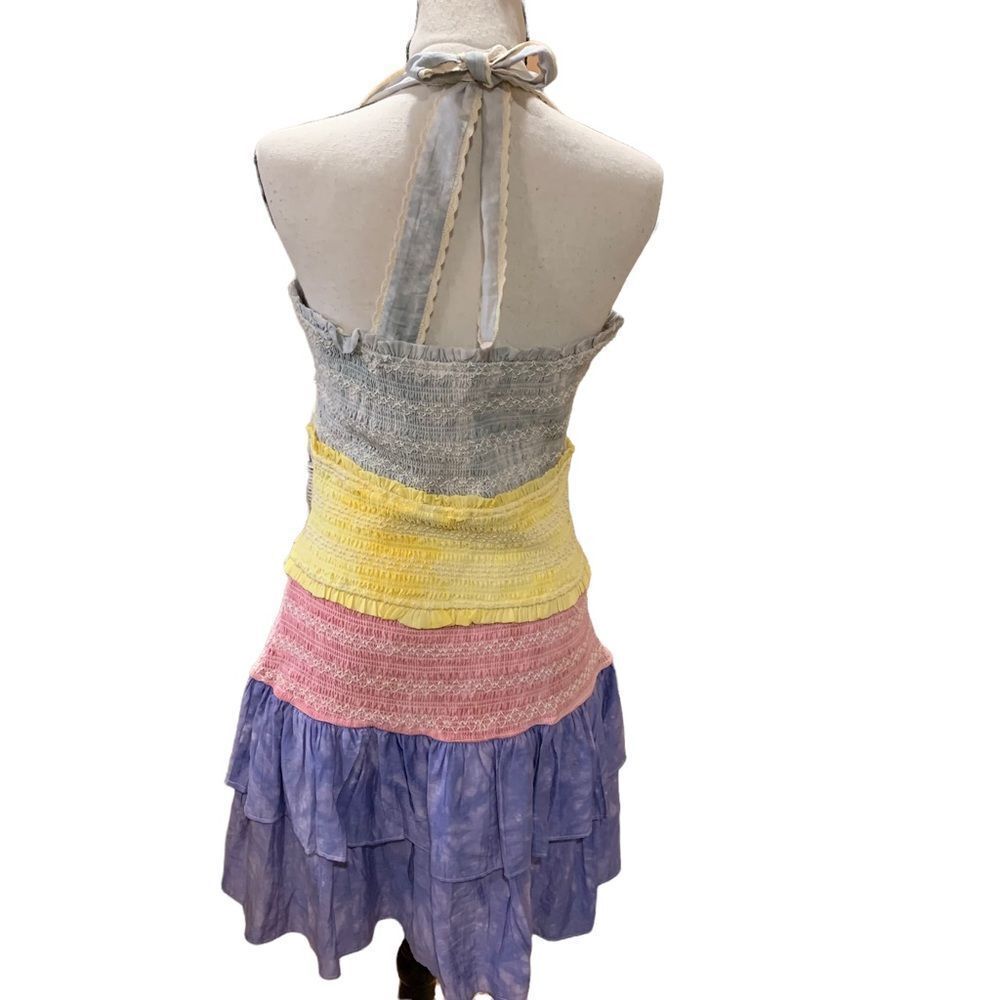Free the Roses Ruffled Tier Multicolor  Stretchy Mini-Dress All Cotton - Picture 4 of 9